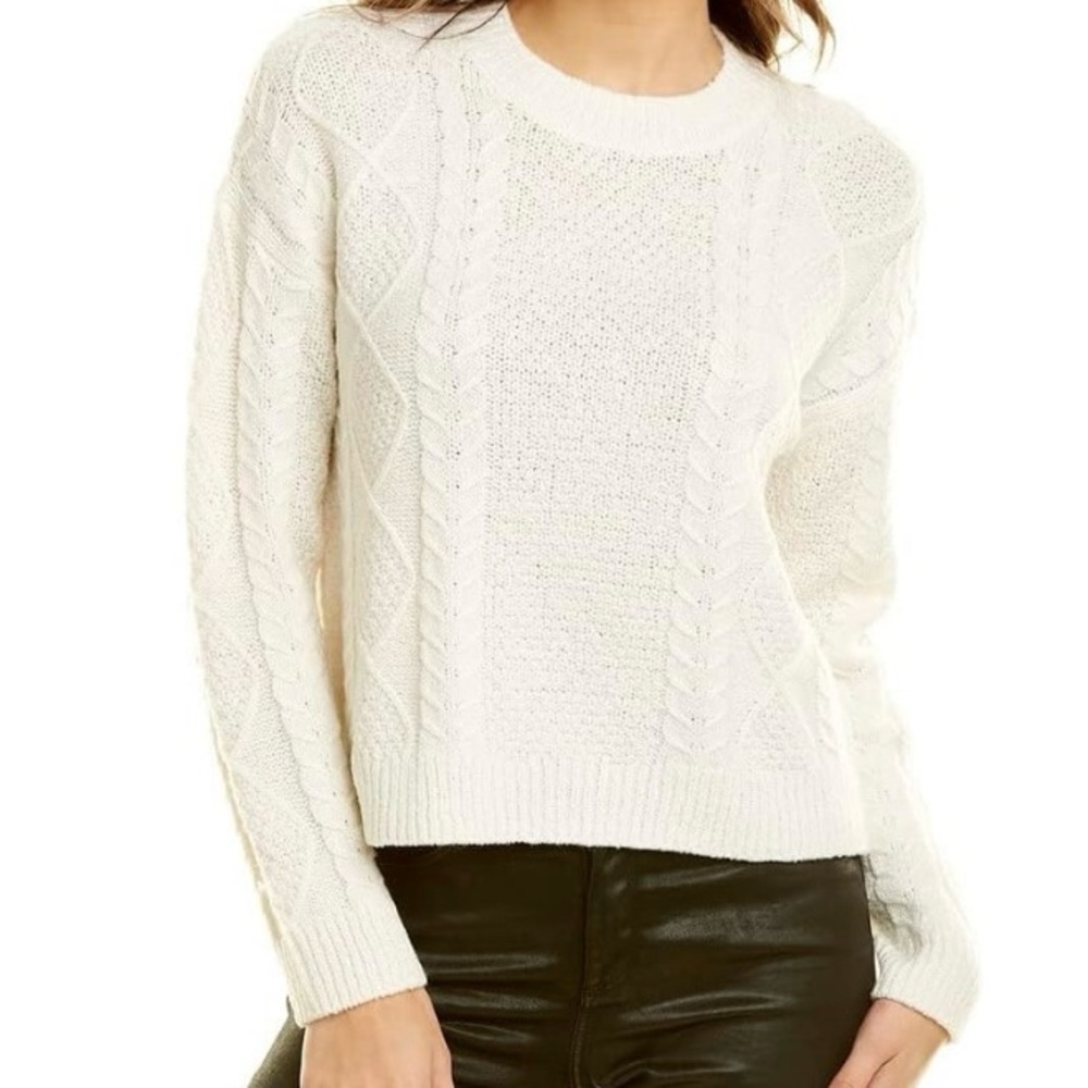 Vince Long Sleeve Cream Cable Knit Crew Neck Sweater with